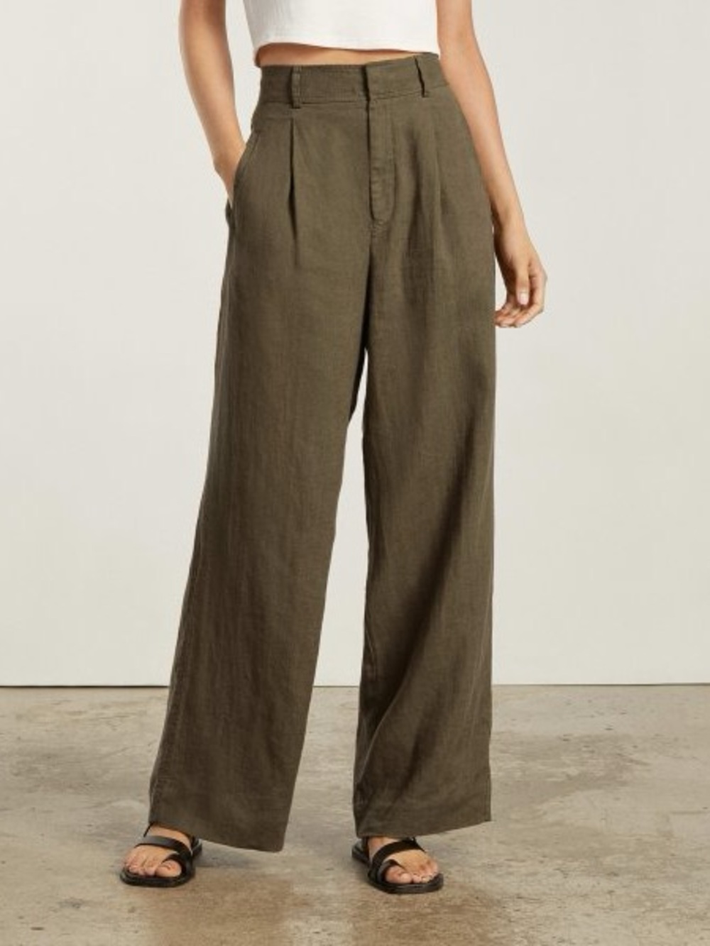 Everlane The Linen Way High Drape Pant in Olive